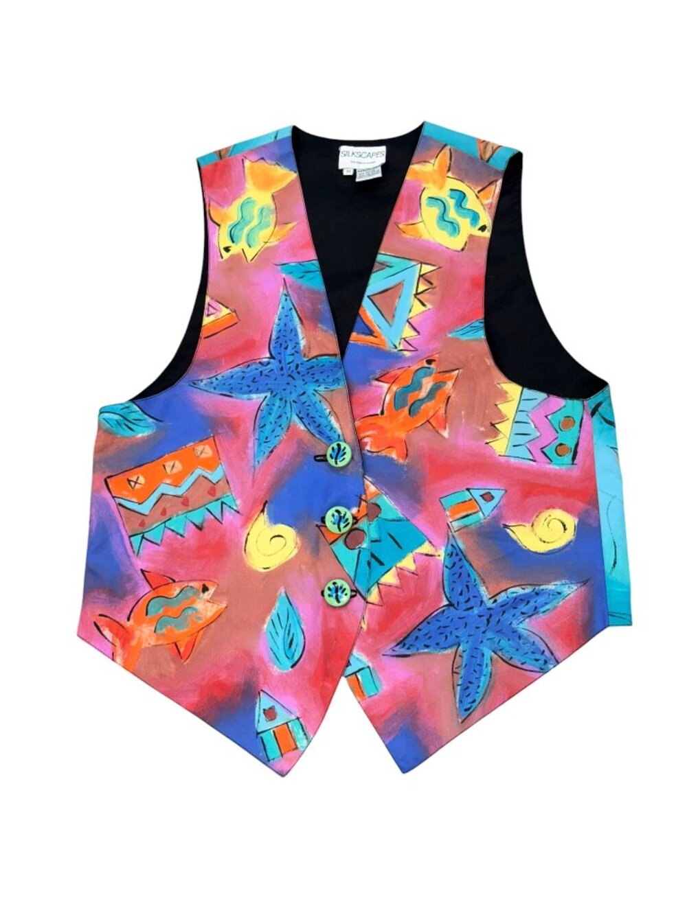 SilkScapes Vintage Hand-Painted Abstract Floral Colorful Vest Boho Art Medium